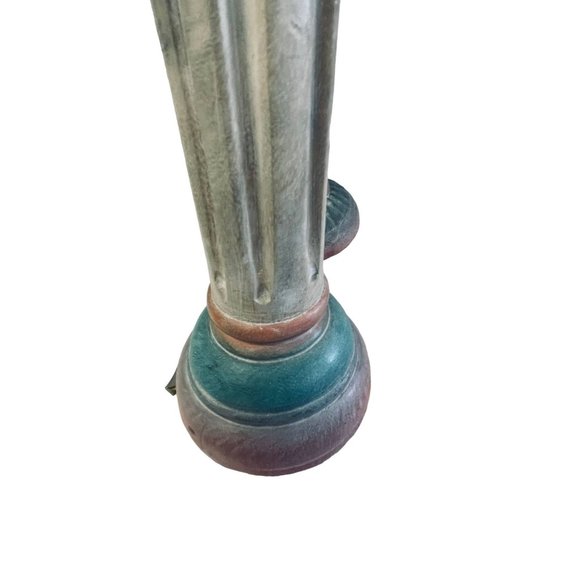 Vintage Pier 1 Pink Green Hand Painted Aztec Pillar Candlestick Holder‎ Pair 13" - Picture 2 of 12